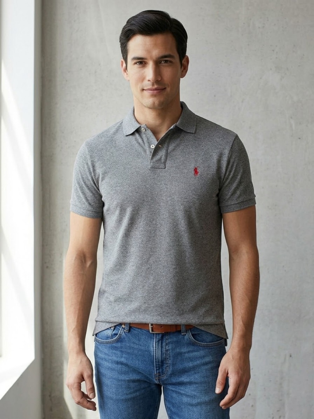 Ralph Lauren Grey Polo with Red Pony Logo Men’s Medium
